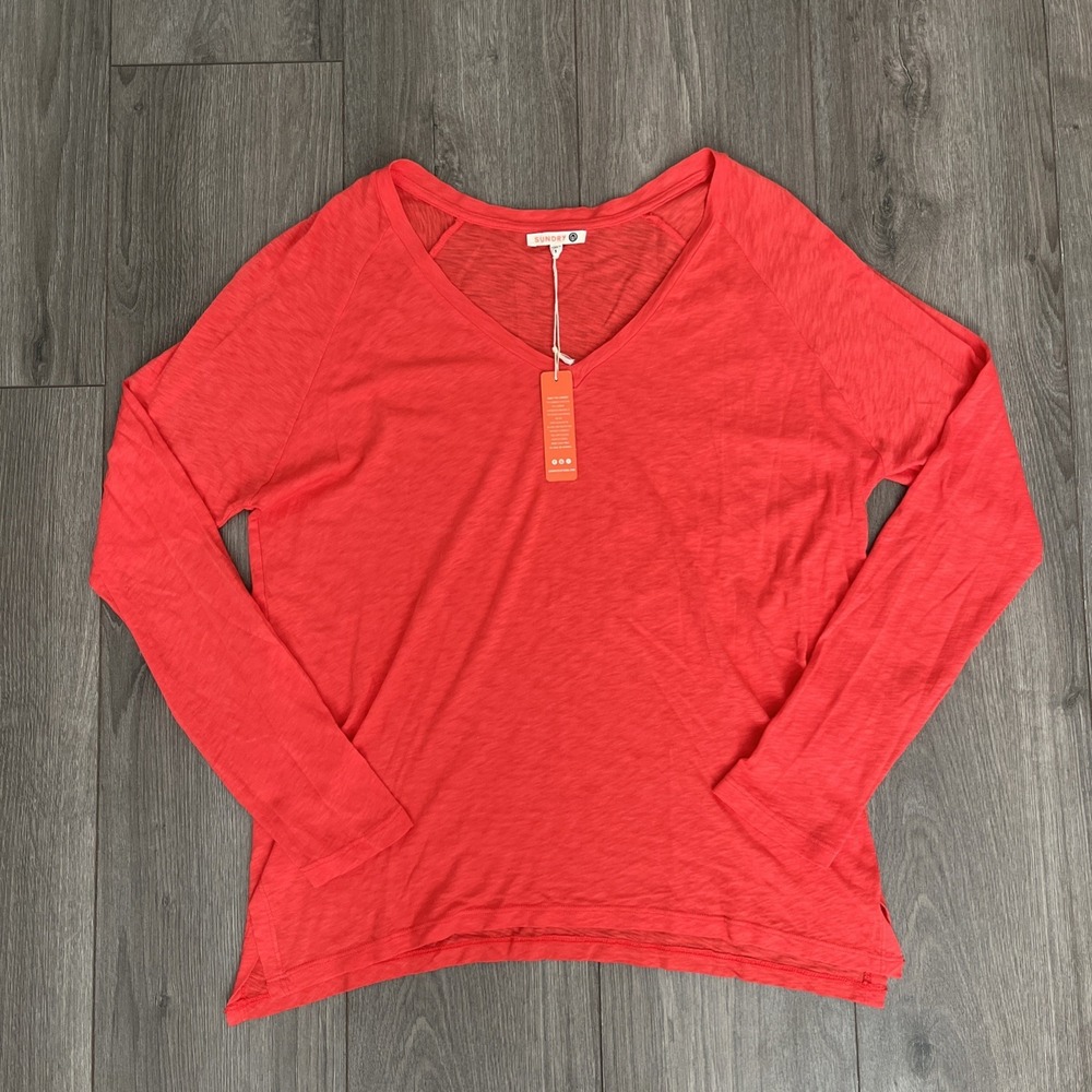 Sundry Womens Sz 3 Long Sleeve V-Neck Top Red NWT